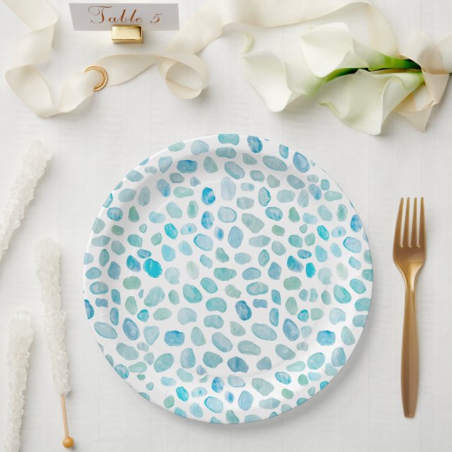 Seaglass  Watercolor Pattern Paper Plates (Wedding)