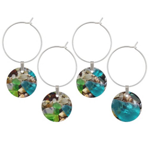 Seaglass Wine Charms Blue Sea Glass Shells