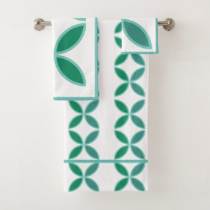 Seagreen and teal floral pattern on white bath towel set