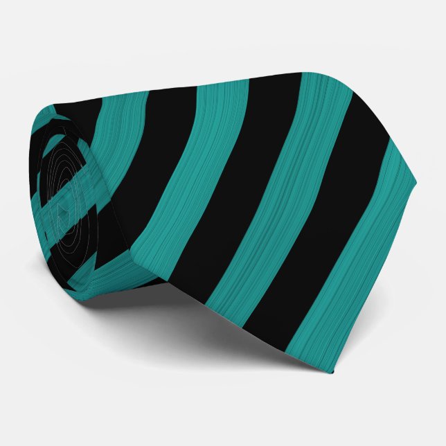 Seagreen Black Stripes Pattern Neck Tie (Rolled)