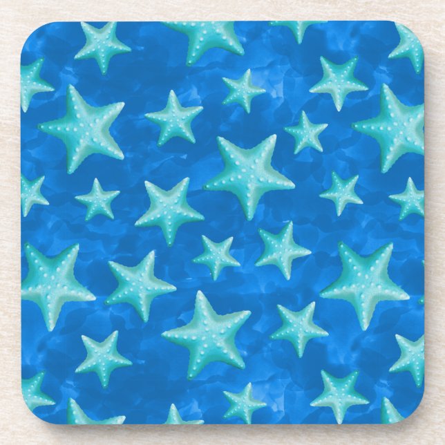 Seagreen Navy Starfish Summer Beach Nautical Beverage Coaster (Front)