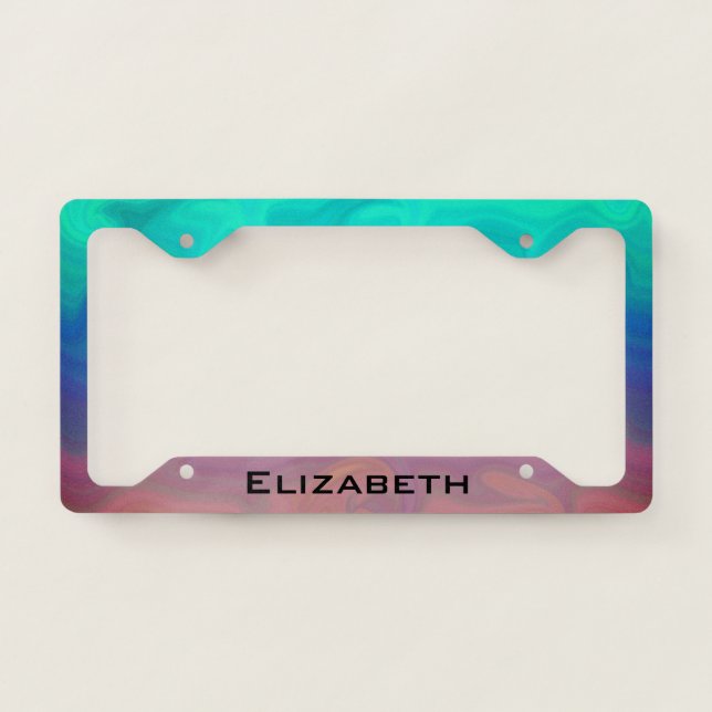 Seagreen Orange Abstract Pattern Personalize Name License Plate Frame (Front)