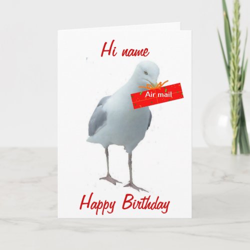 Seagull Air Mail Birthday add name front Card