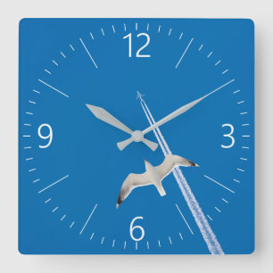 Seagull and airplane square wall clock