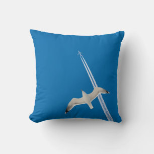 Seagull and airplane throw pillow