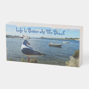 Seagull And Boats At The Beach, Wooden Box Sign