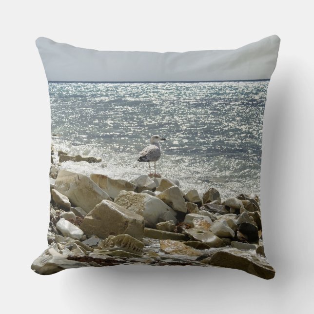 seagull and sea surf throw pillow (Front)
