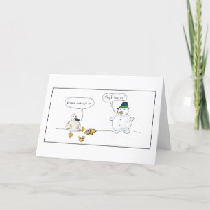 Seagull and snowman comic letterpress thank you card