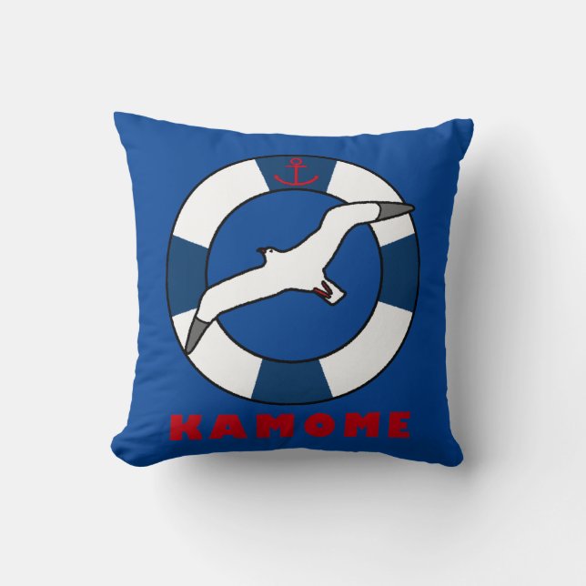 Seagull and Swim Ring Navy Blue Throw Pillow (Front)