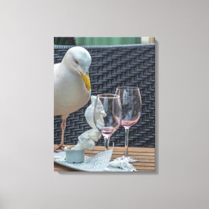 Seagull and wine glasses view canvas print
