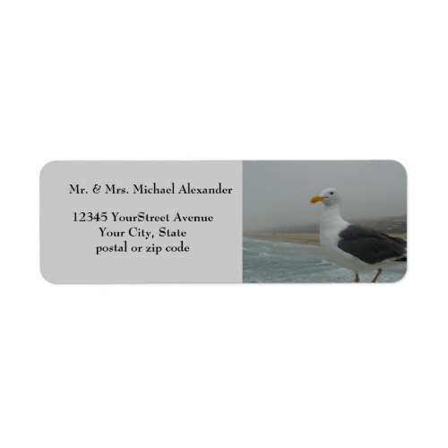 Seagull at Beach Foggy Day Label