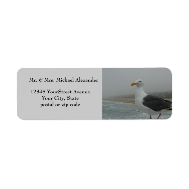 Seagull at Beach Foggy Day Label (Front)