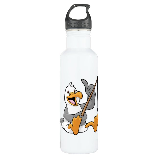 Seagull at Fishing with Fishing rod Stainless Steel Water Bottle (Front)