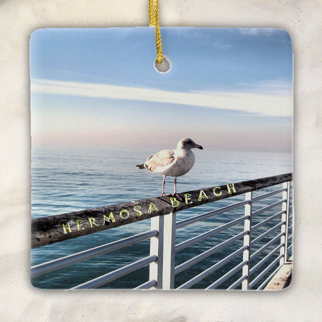 Seagull at Hermosa Beach Ceramic Ornament (Creator Uploaded)