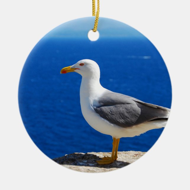 Seagull at the Beach Ceramic Ornament (Front)
