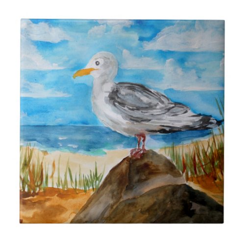 Seagull at the Beach Ceramic Tile