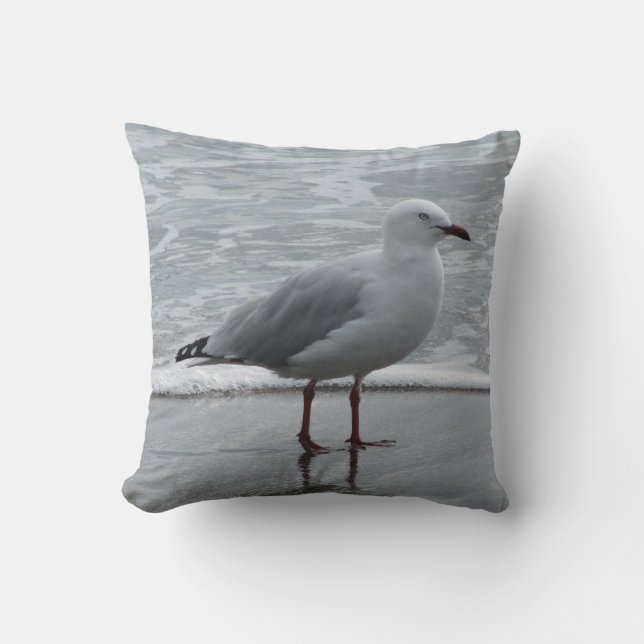 Seagull at Waters Edge Throw Pillow (Front)