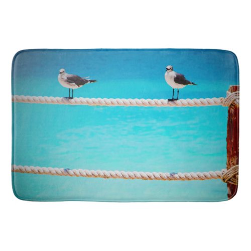 Seagull beach birds turquoise ocean photo coastal bath mat