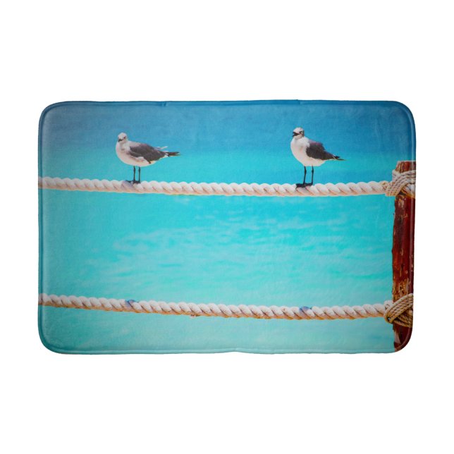 Seagull beach birds turquoise ocean photo coastal bath mat (Front)