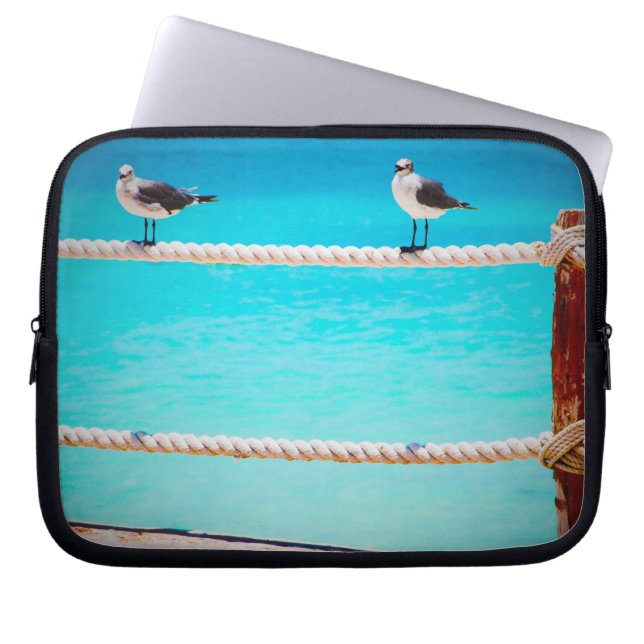 Seagull beach birds turquoise ocean photo coastal laptop sleeve (Front)