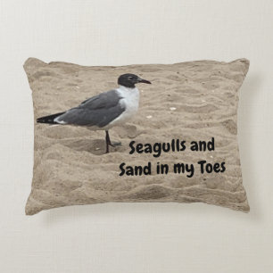 Seagull, Beach Sand, Beach Life, Beach Scene Accent Pillow