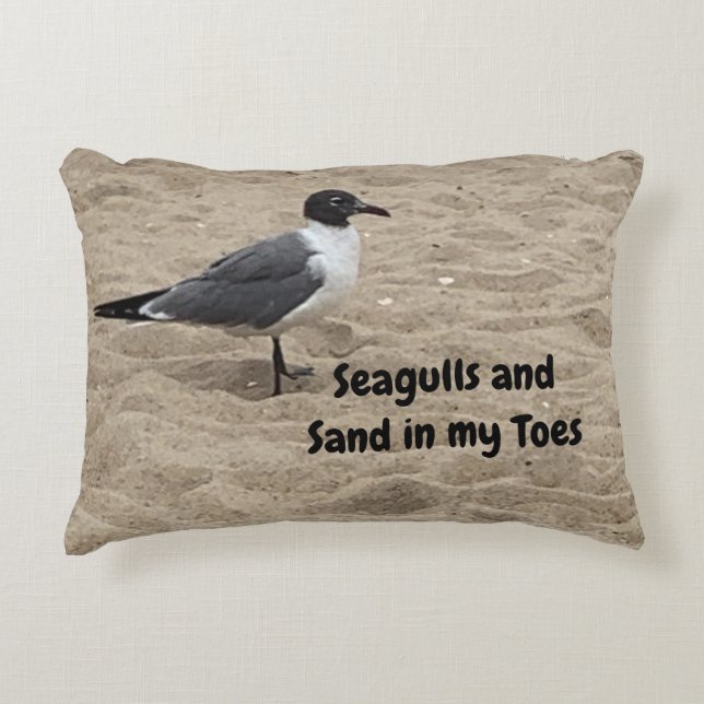 Seagull, Beach Sand, Beach Life, Beach Scene Accent Pillow (Front)