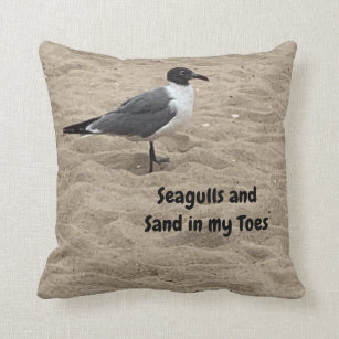Seagull, Beach Sand, Beach Life, Beach Scene  Throw Pillow