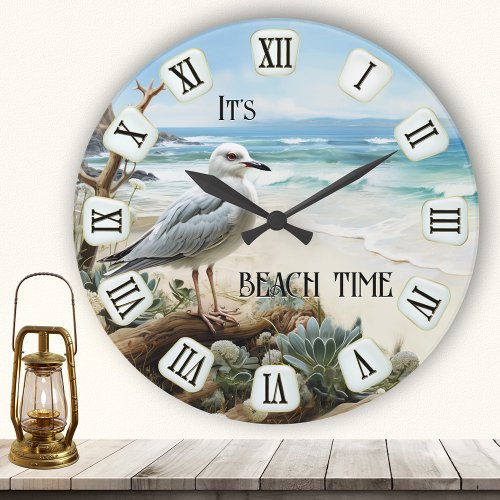Seagull Beach Time  Round Clock