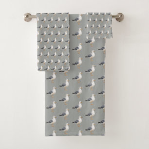 Seagull Bird Beach Ocean Coast Grey Watercolor Bath Towel Set