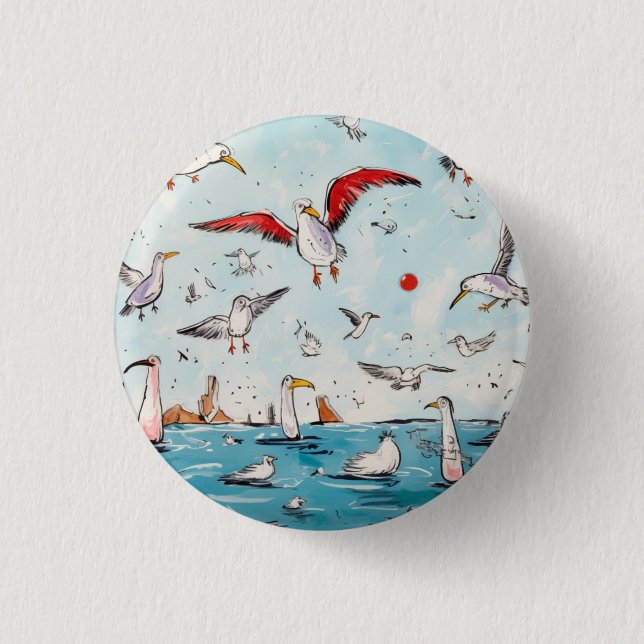 Seagull, bird, flying birds  button (Front)