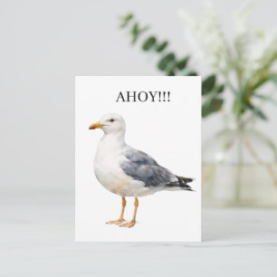Seagull Bird Ocean Beach Watercolor Nautical Holiday Postcard