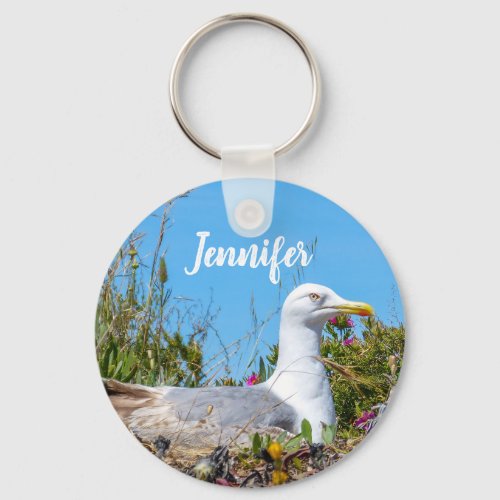 Seagull Bird Personalized Name Keychain