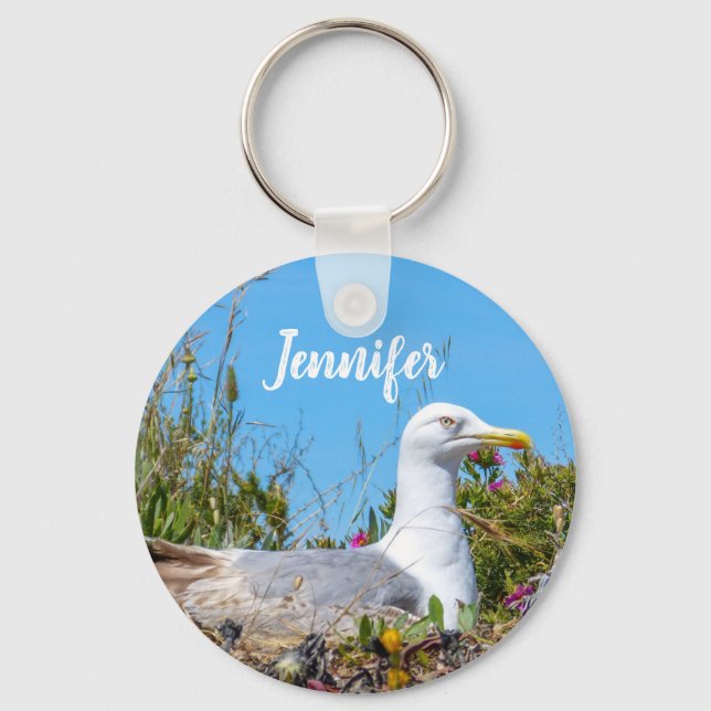 Seagull Bird Personalized Name Keychain (Front)