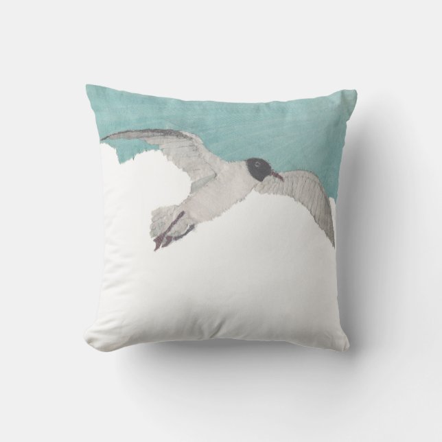 Seagull, Bird, Sky, Coastal, Beach Themed Throw Pillow (Front)