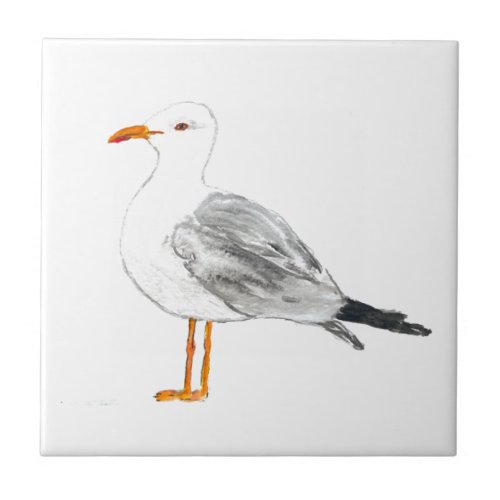 Seagull Bird Wildlife Watercolor Art Cute Nautical Ceramic Tile