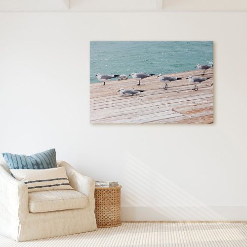 Seagull Birds on Florida Ocean Pier Canvas Print