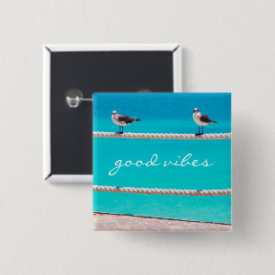 Seagull Birds Turquoise Ocean Photo Good Vibes Button