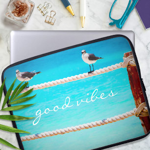 Seagull Birds Turquoise Ocean Photo Good Vibes Laptop Sleeve