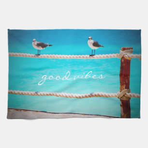 Seagull Birds Turquoise Ocean Photo Good Vibes Towel