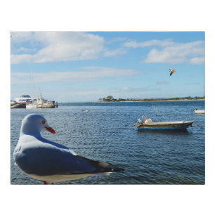 Seagull, Boats And The Ocean, Faux Canvas Print