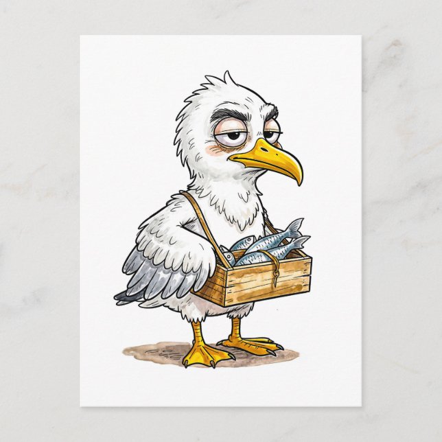Seagull Carrying Fish Crate at the Coast Postcard (Front)