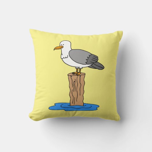 Seagull Cartoon Beach Summer Cute Yellow Throw Pillow