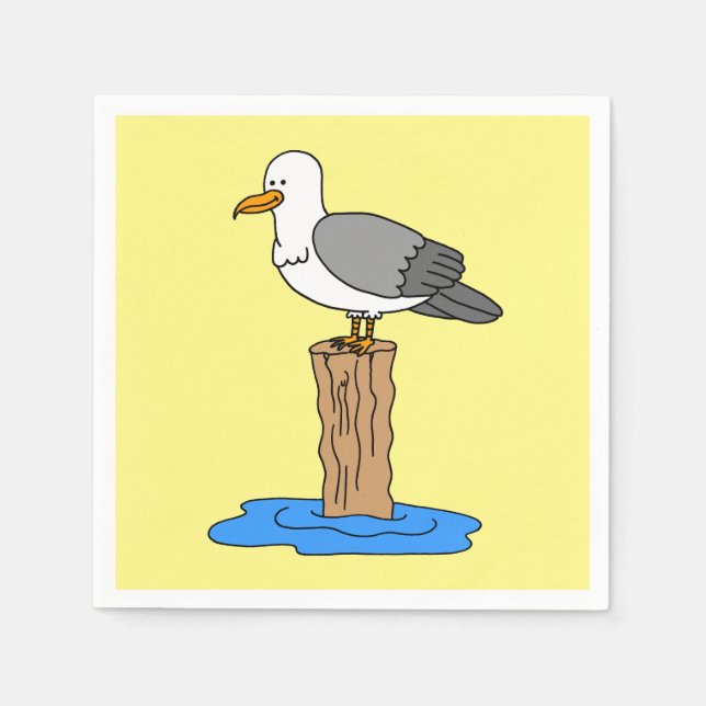 Seagull Cartoon Summer Beach Napkins (Front)