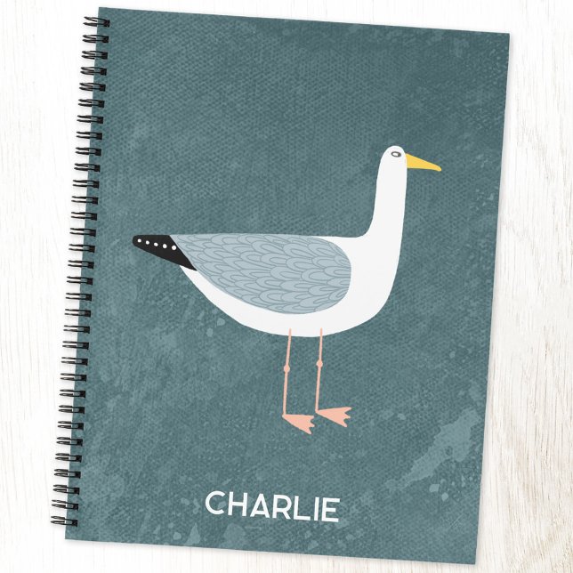 Seagull Coastal Bird Personalized Notebook (Fun seagull personalized name custom notebook with choice of cover and interior)