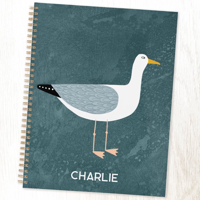 Seagull Coastal Bird Personalized Planner (Seagull personalized name coastal bird cover planner)