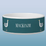 Seagull Coastal Personalized Pet Bowl<br><div class="desc">A cheeky seagull standing by the deep green ocean. Perfect for those who love sassy birds and the coast.  Customize by changing the name.</div>