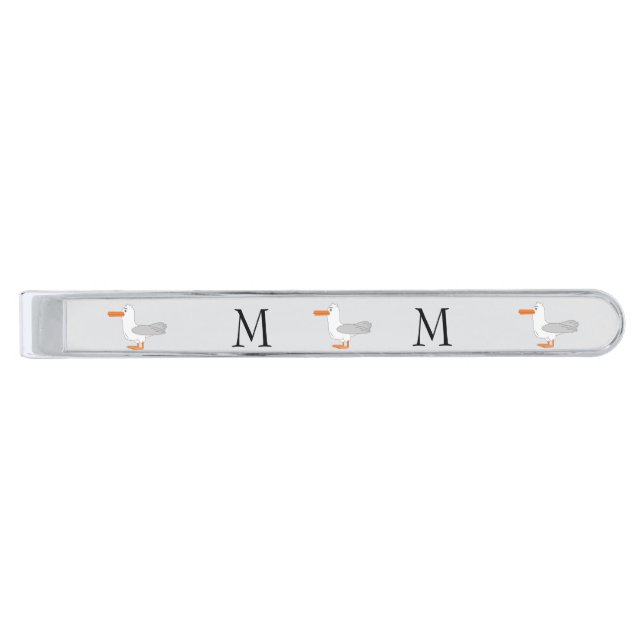 Seagull Design Monogrammed Silver Finish Tie Bar (Front)