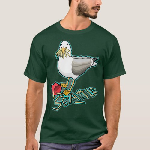 Seagull eating French fries T_Shirt