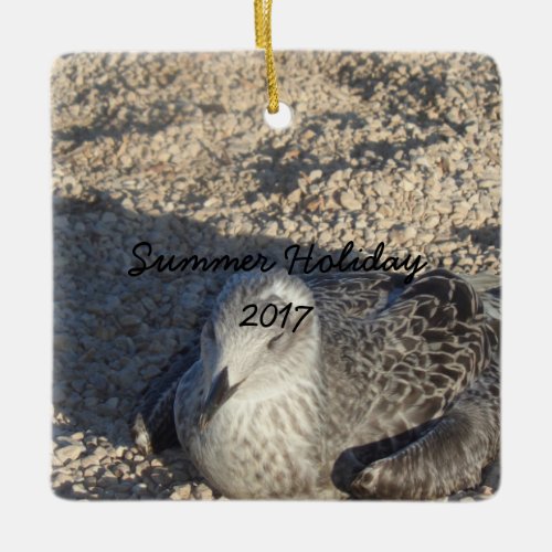 Seagull Enjoying The Sun Summer Photography Ceramic Ornament
