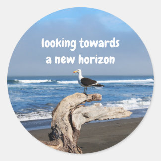 Seagull facing the sea classic round sticker